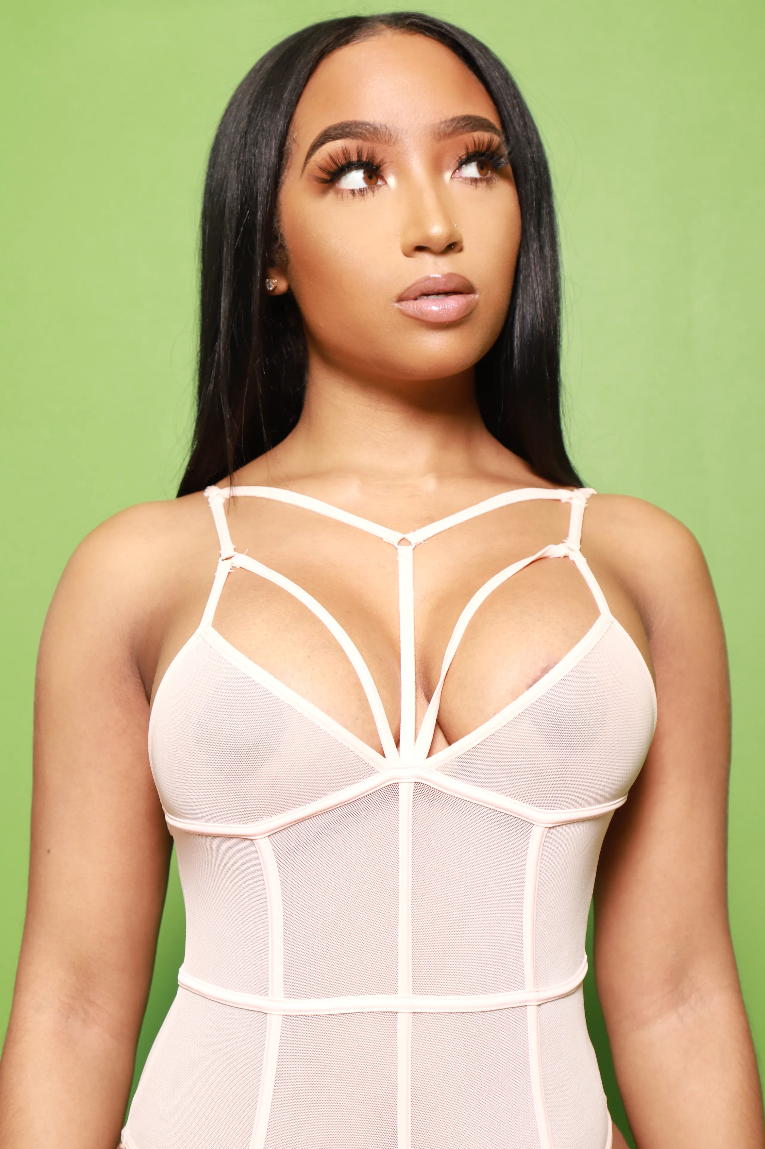 Blush Of Passion Mesh Bodysuit - Peach Nude