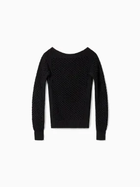 BOAT NECK HAIRNET KNIT SWEATER