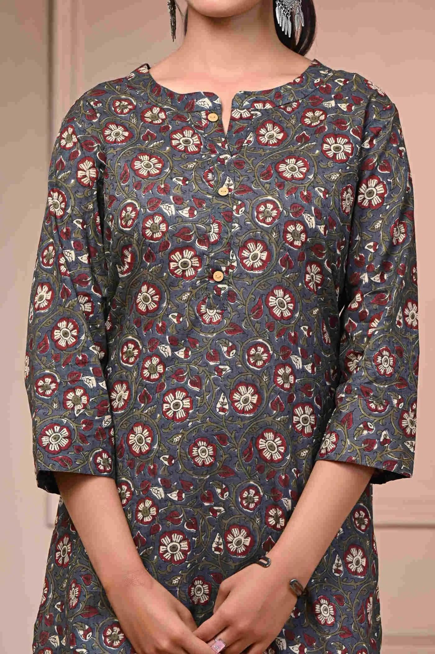 Brown Straight Printed Cotton Kurti