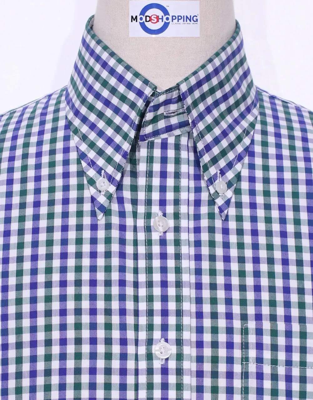 Button Down Shirt - Blue And Green Gingham Check Shirt