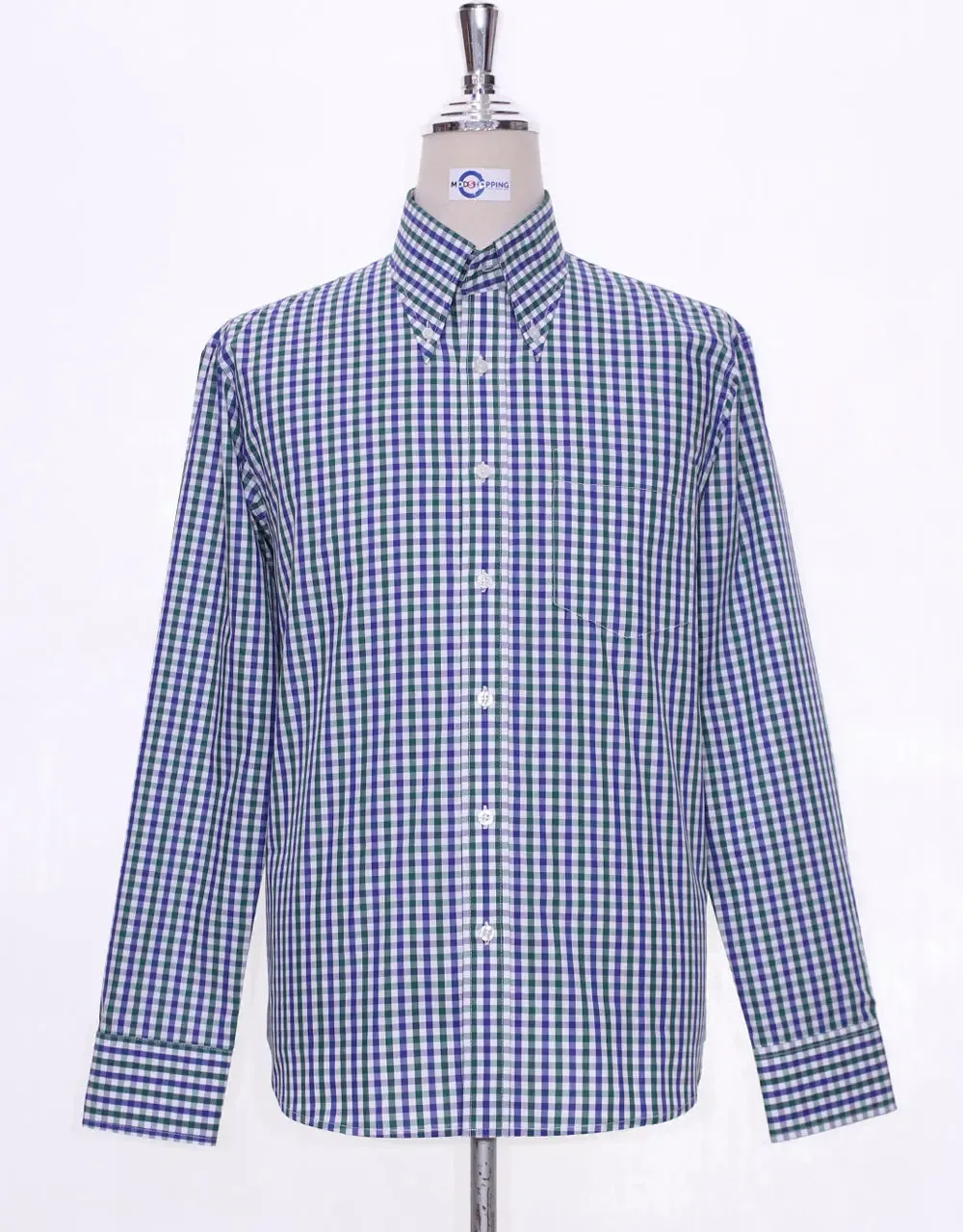 Button Down Shirt - Blue And Green Gingham Check Shirt