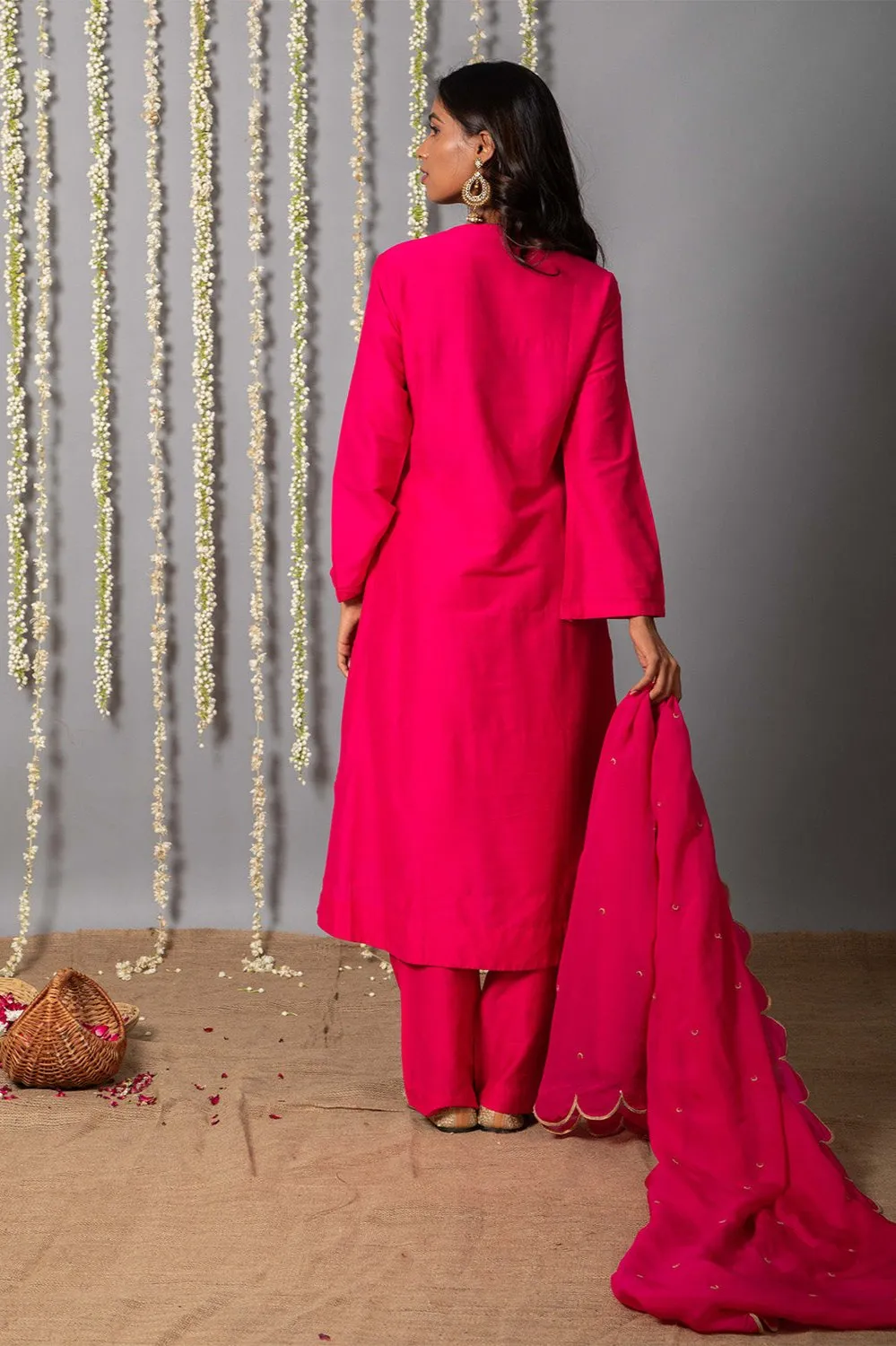 Chand Gulabi Cotton silk Kurta with Organza silk Dupatta - Set of 3