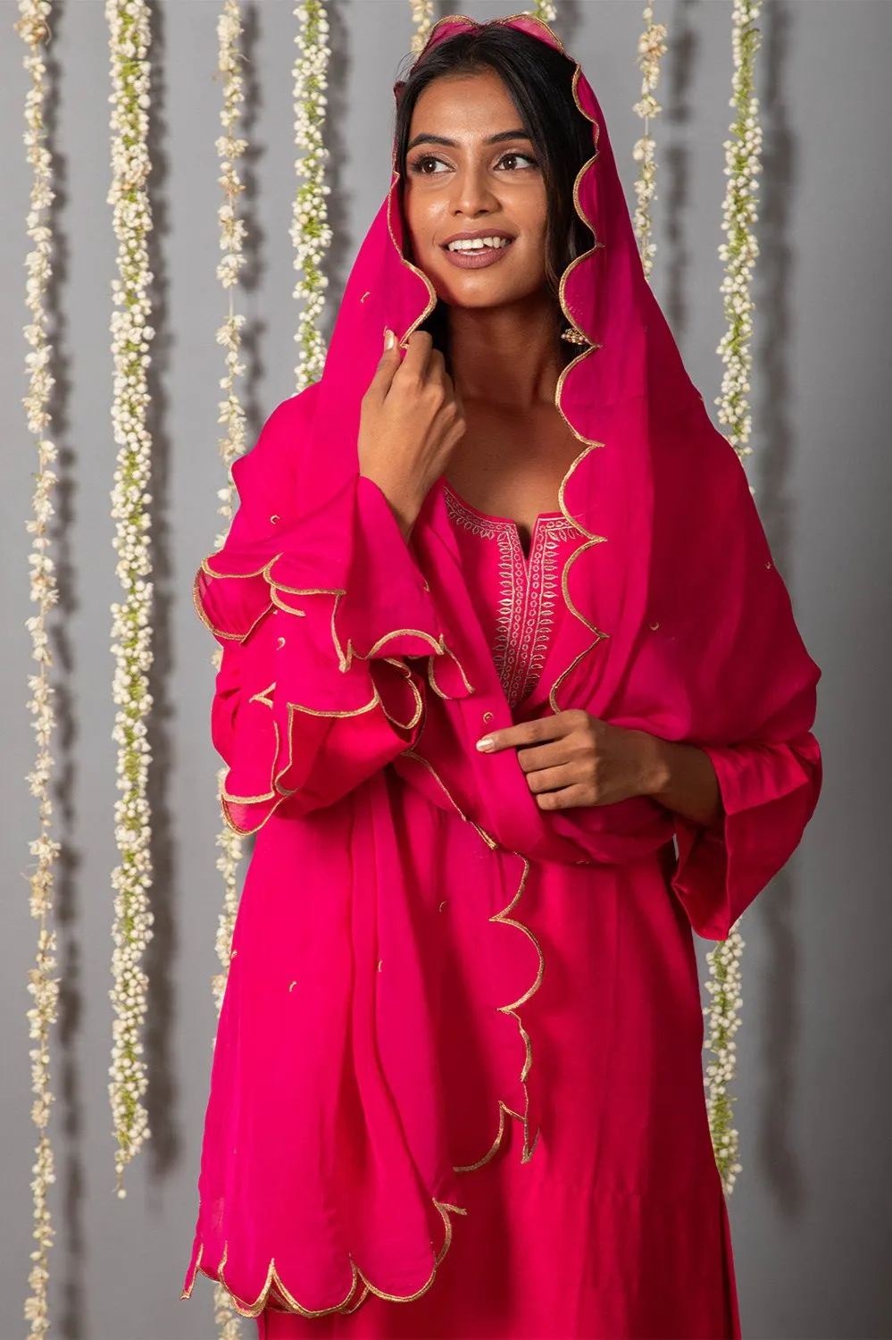 Chand Gulabi Cotton silk Kurta with Organza silk Dupatta - Set of 3