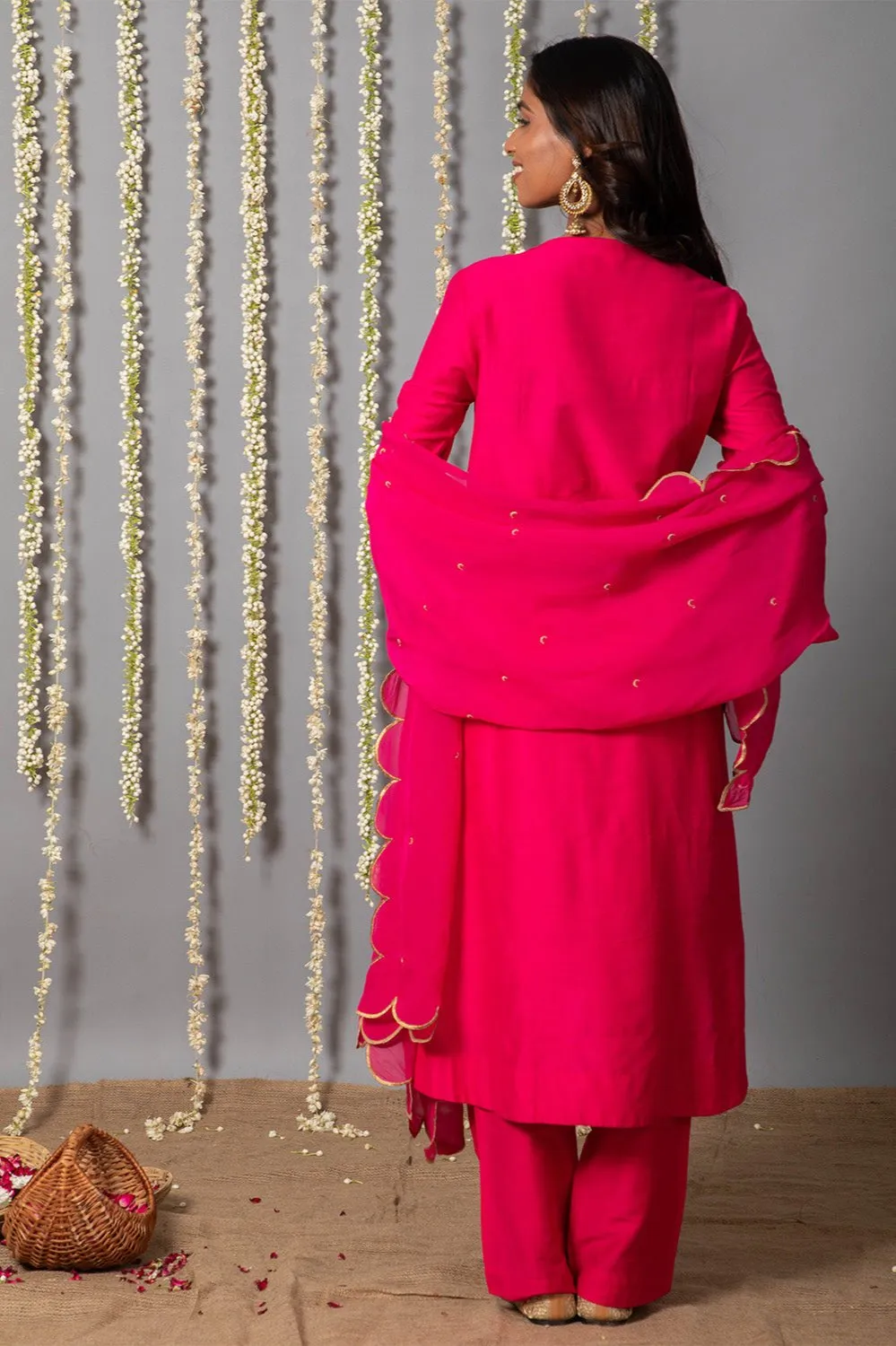Chand Gulabi Cotton silk Kurta with Organza silk Dupatta - Set of 3