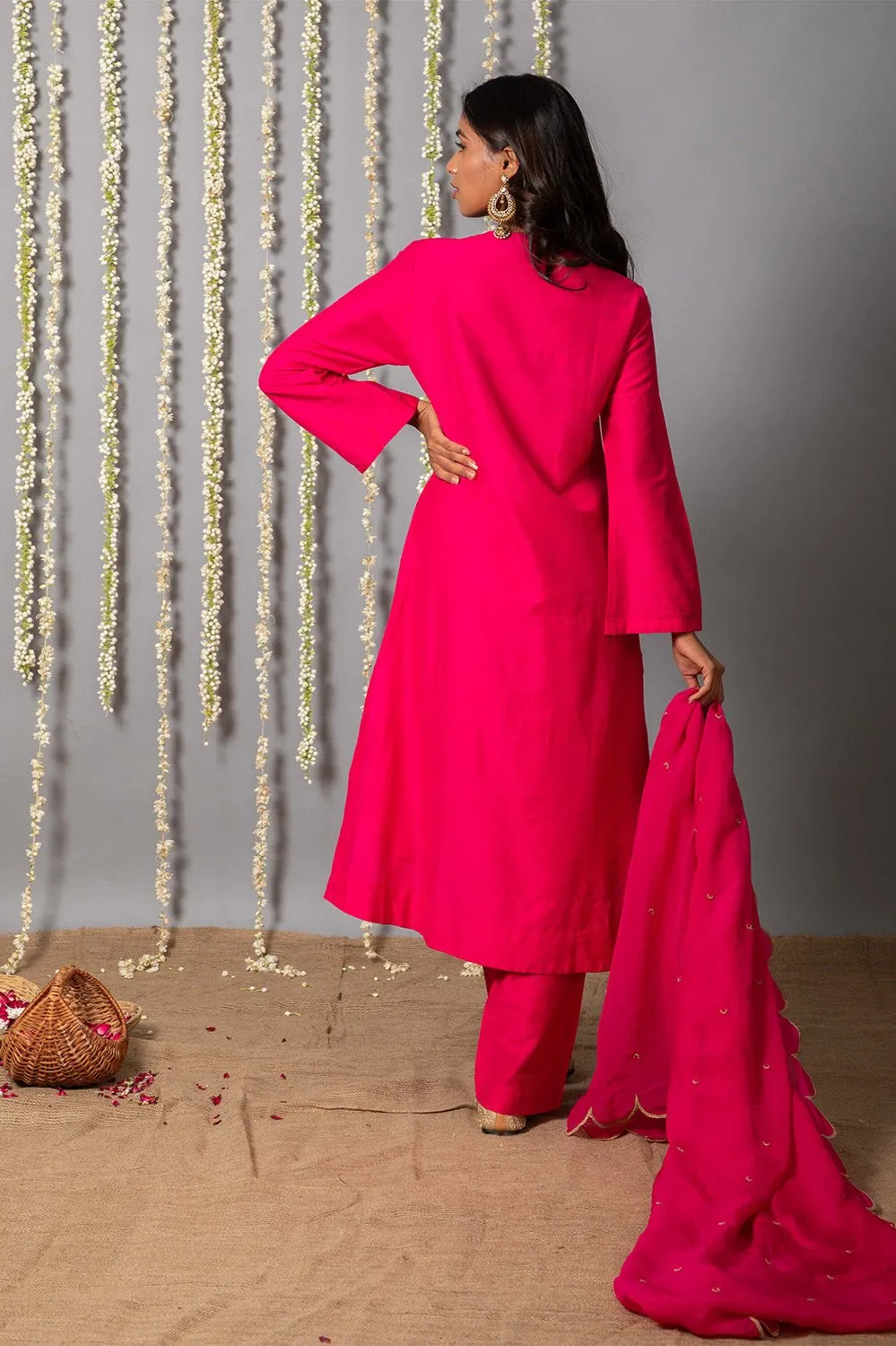 Chand Gulabi Cotton silk Kurta with Organza silk Dupatta - Set of 3