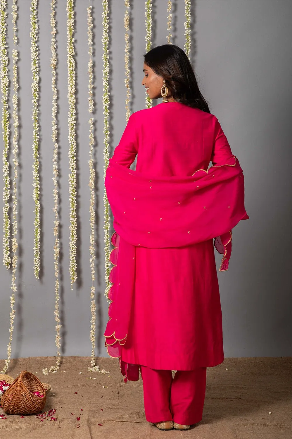 Chand Gulabi Cotton silk Kurta with Organza silk Dupatta - Set of 3