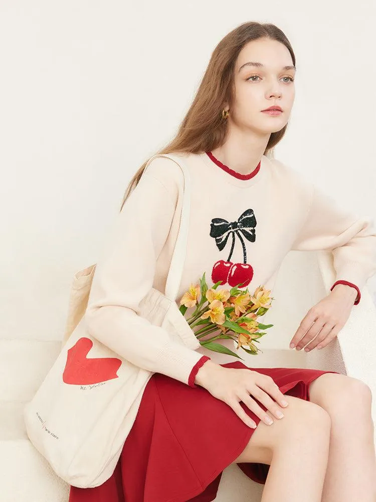 Cherry Print Jacquard Woven Top
