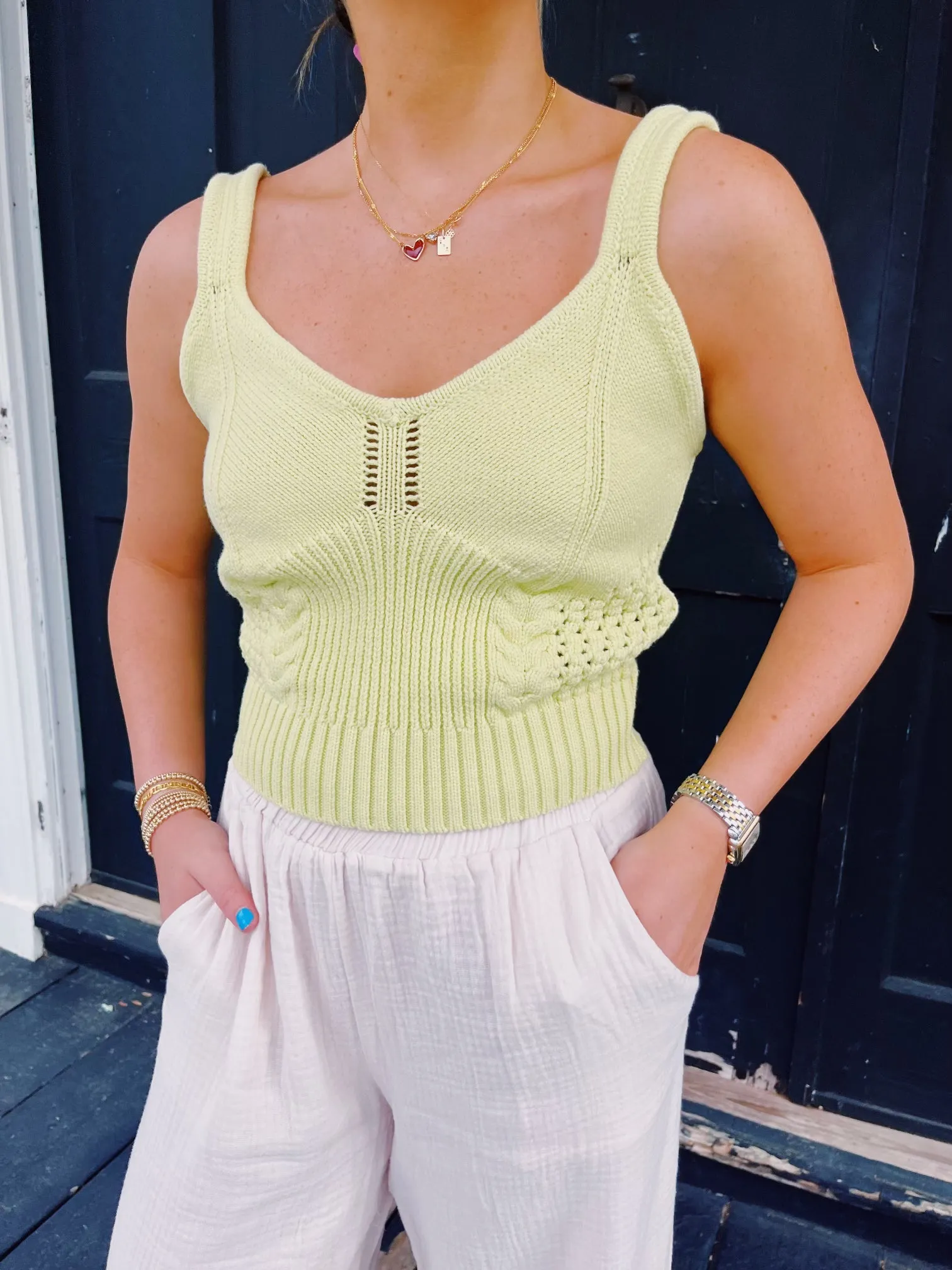 Clara Knit Sleeveless Top - Lime