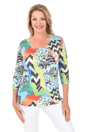 Colorful Jungle Jeweled Knit Top