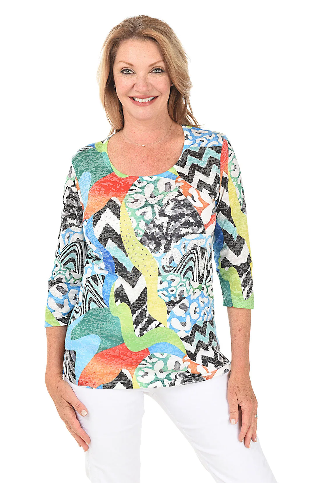 Colorful Jungle Jeweled Knit Top