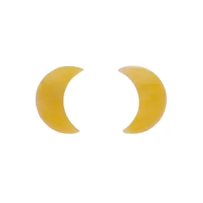 Crescent Moon Marble Resin Stud Earrings - Yellow
