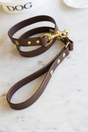 Dark Brown Leather Dog Lead With Hearts