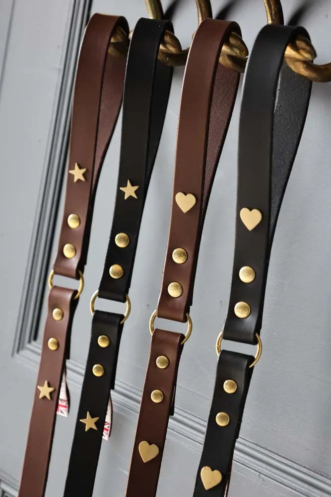 Dark Brown Leather Dog Lead With Hearts