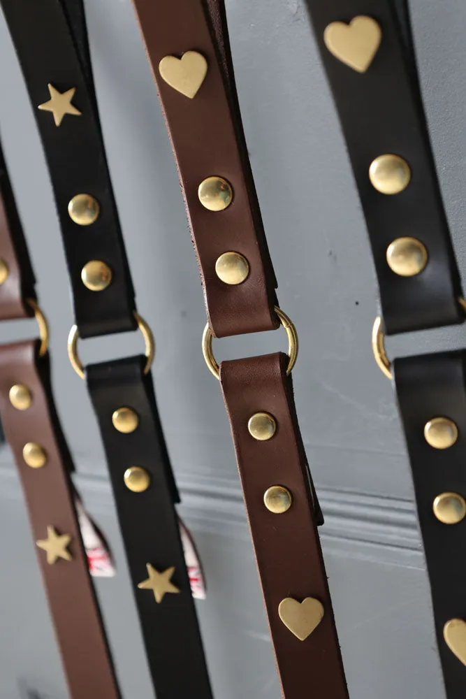 Dark Brown Leather Dog Lead With Hearts
