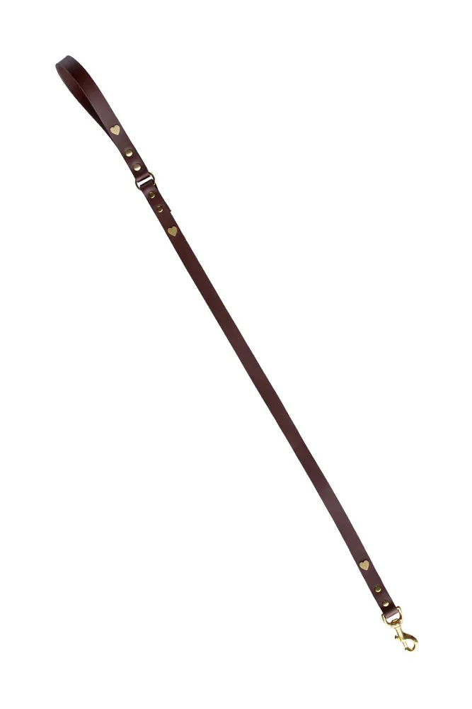 Dark Brown Leather Dog Lead With Hearts