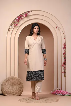 Elegant Beige and Black Printed Kurti with Pant