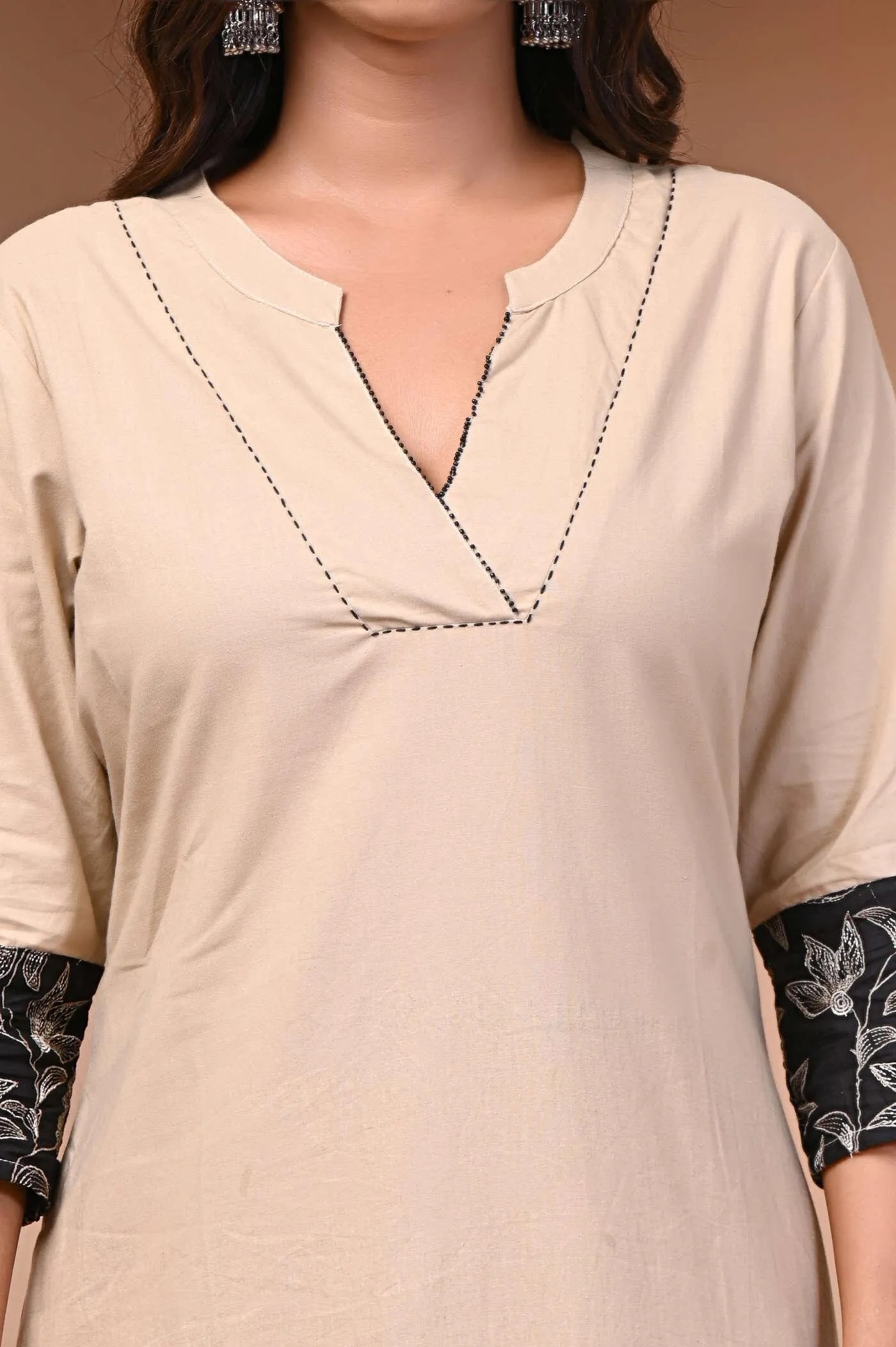 Elegant Beige and Black Printed Kurti with Pant