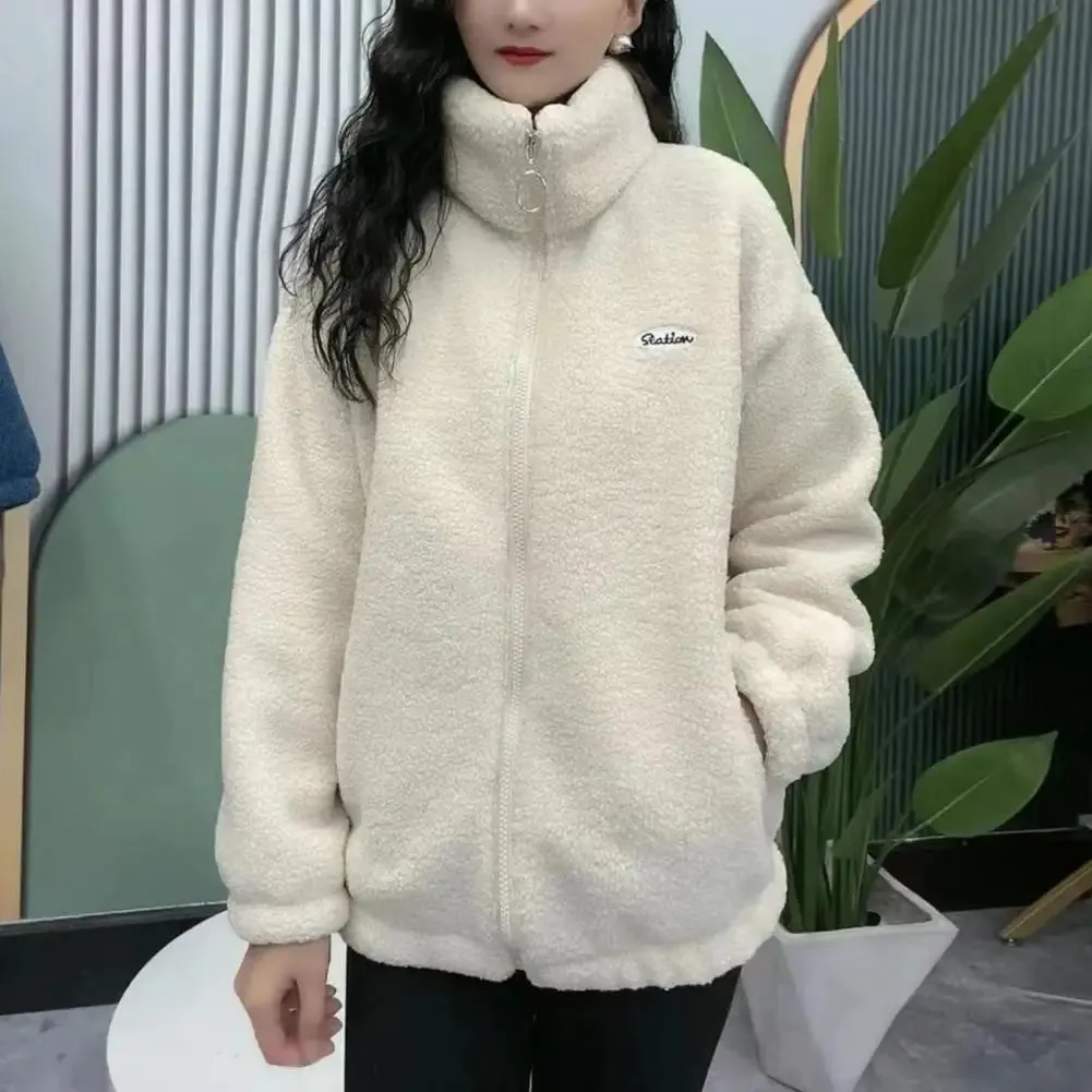 Fleece Fluffy Jacket – Streetwear Harajuku Zipper Coat for Women, Lightweight Autumn/Winter Plush Warm Splice Jacket