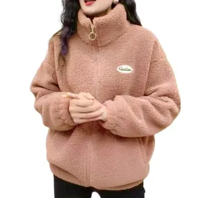 Fleece Fluffy Jacket – Streetwear Harajuku Zipper Coat for Women, Lightweight Autumn/Winter Plush Warm Splice Jacket