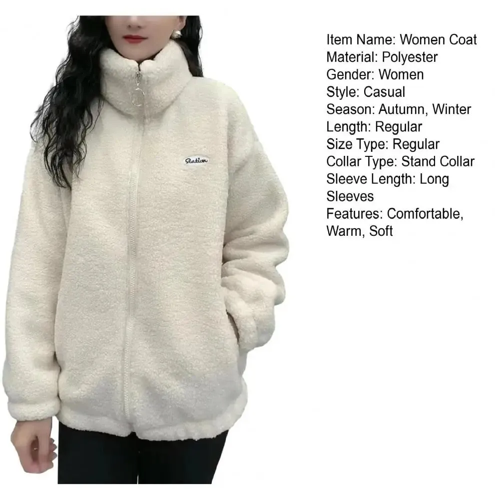 Fleece Fluffy Jacket – Streetwear Harajuku Zipper Coat for Women, Lightweight Autumn/Winter Plush Warm Splice Jacket