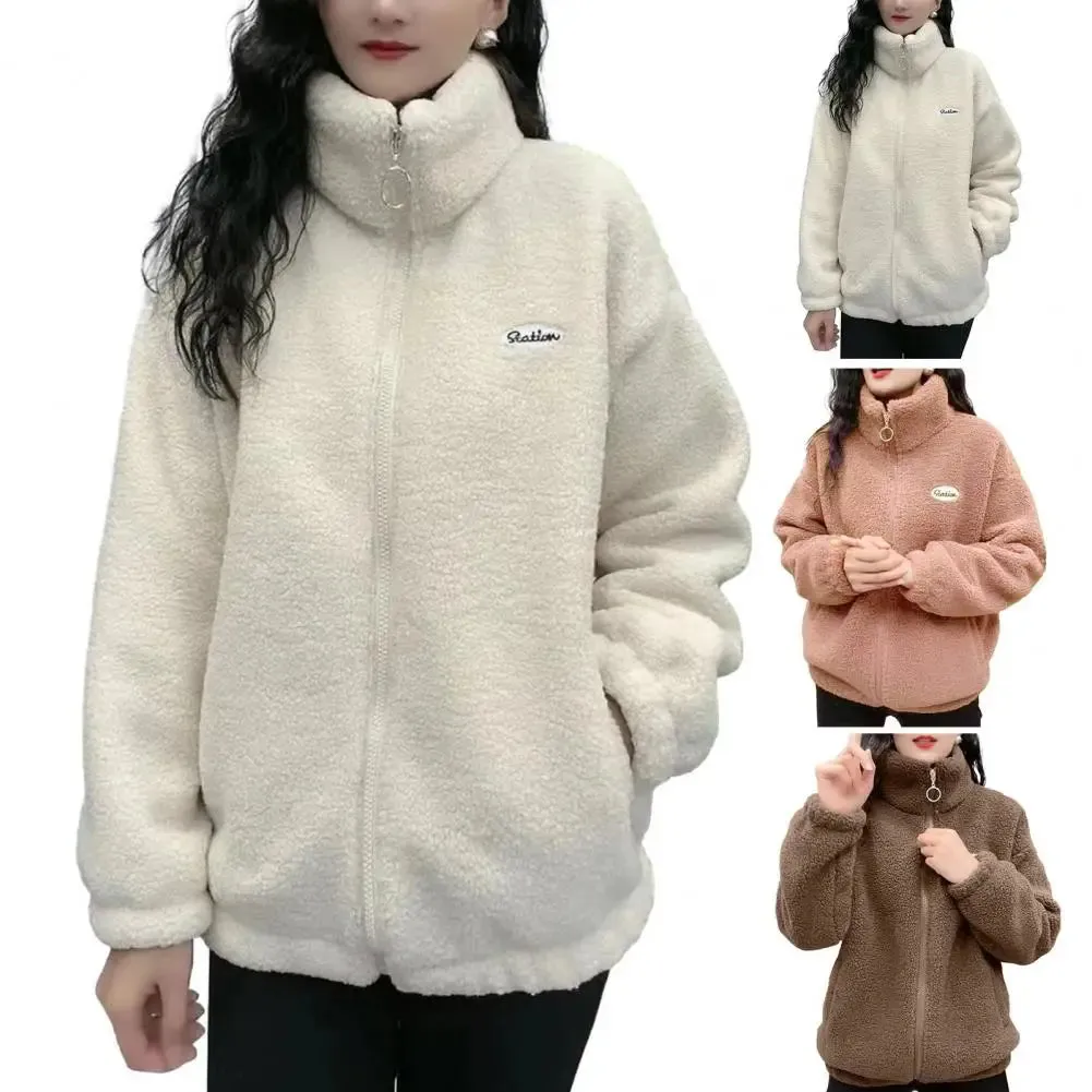 Fleece Fluffy Jacket – Streetwear Harajuku Zipper Coat for Women, Lightweight Autumn/Winter Plush Warm Splice Jacket