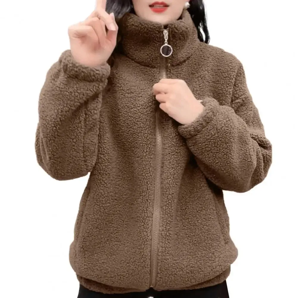 Fleece Fluffy Jacket – Streetwear Harajuku Zipper Coat for Women, Lightweight Autumn/Winter Plush Warm Splice Jacket