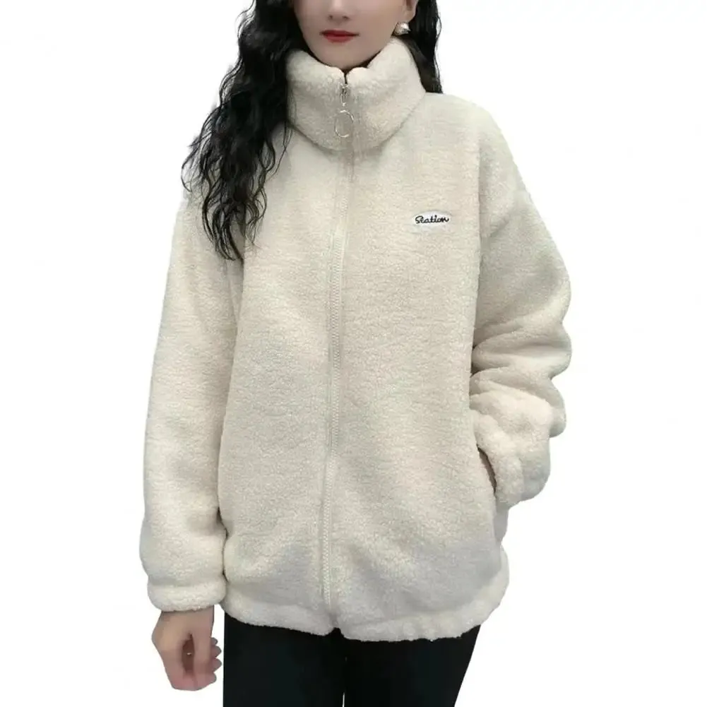 Fleece Fluffy Jacket – Streetwear Harajuku Zipper Coat for Women, Lightweight Autumn/Winter Plush Warm Splice Jacket
