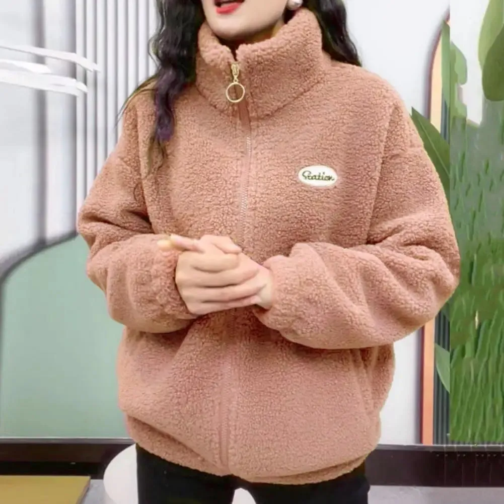 Fleece Fluffy Jacket – Streetwear Harajuku Zipper Coat for Women, Lightweight Autumn/Winter Plush Warm Splice Jacket