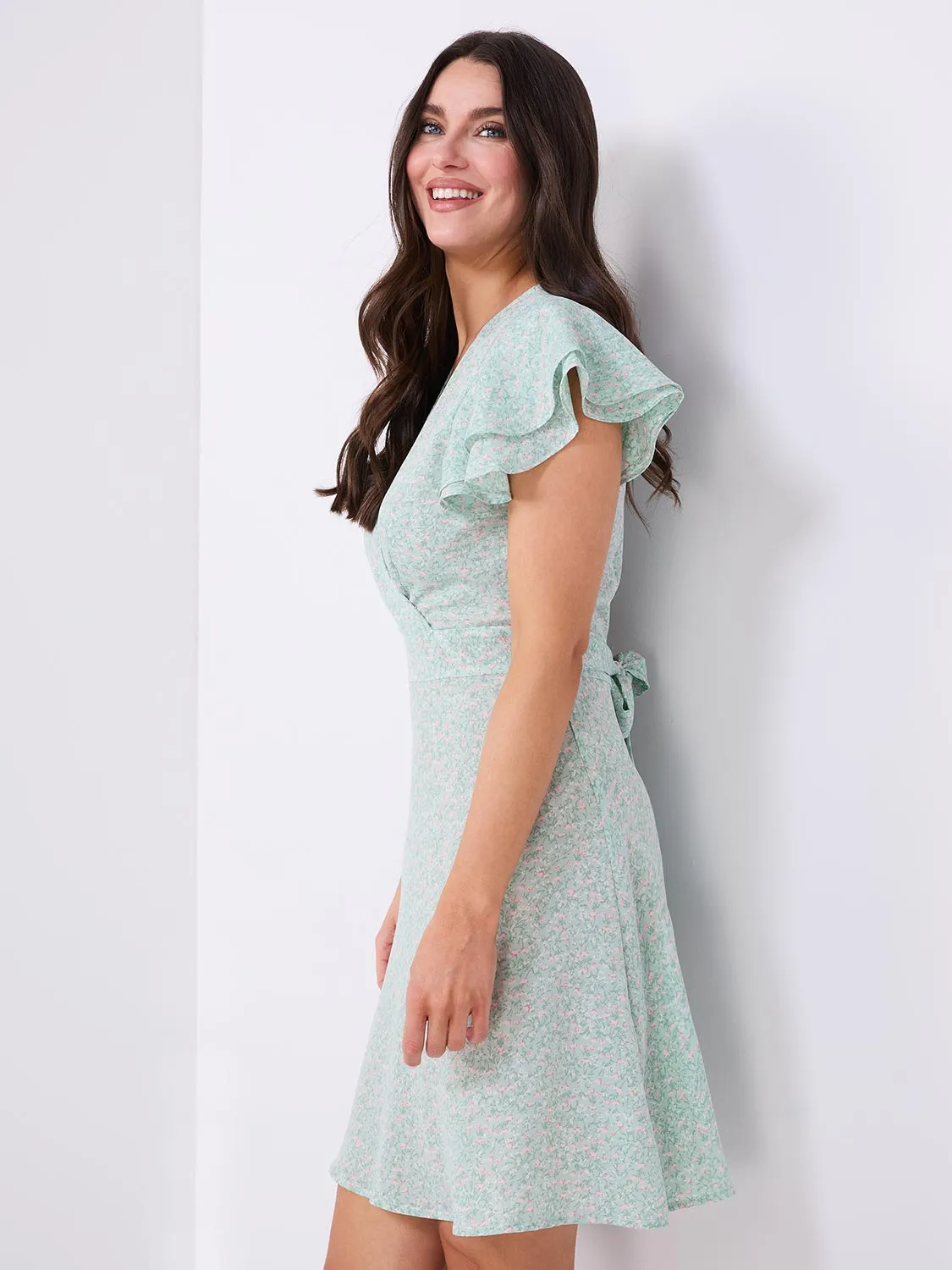 Floral Print Cross-Front Fit & Flare Mini Dress