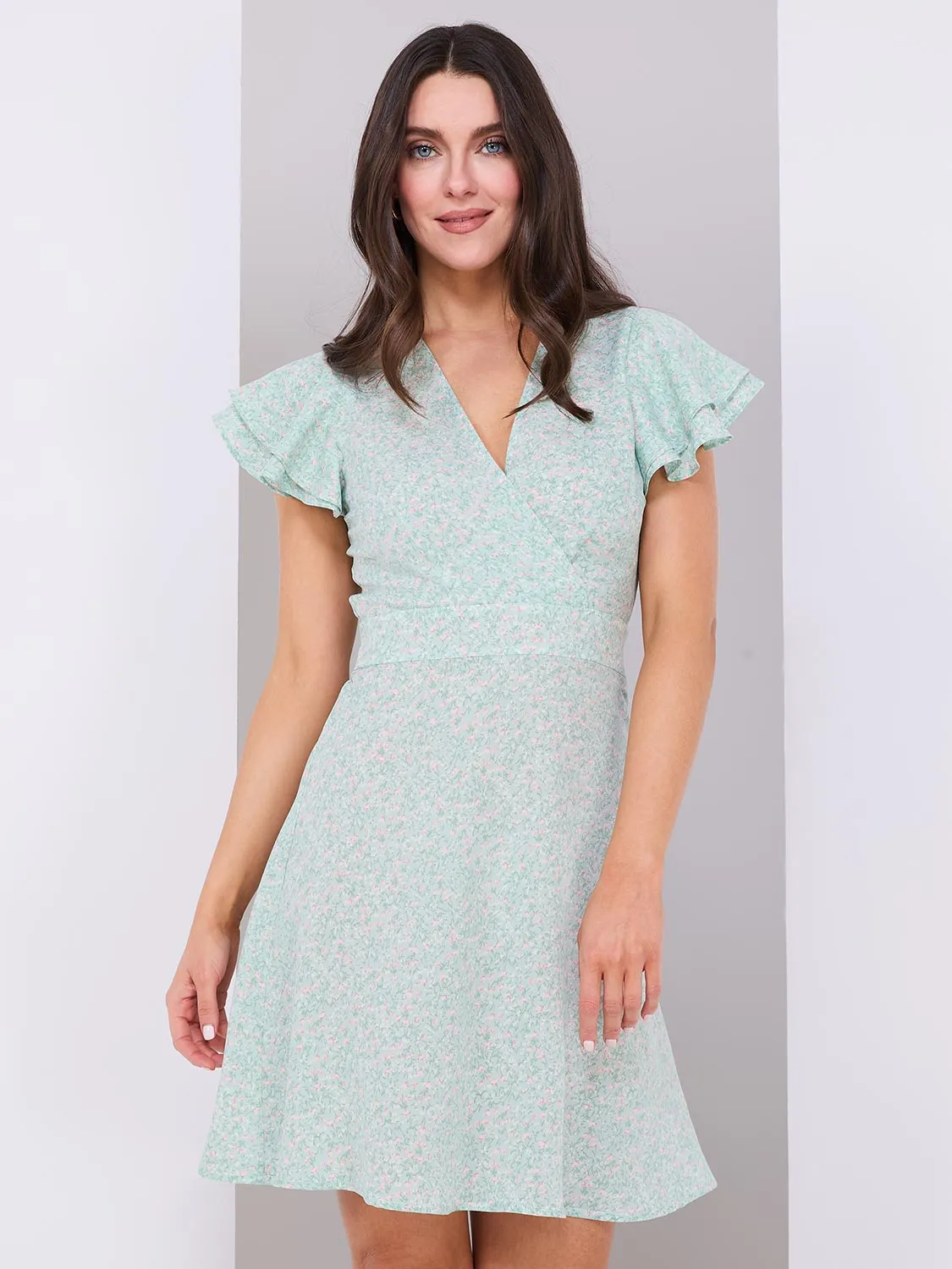 Floral Print Cross-Front Fit & Flare Mini Dress