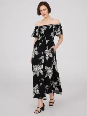 Floral Print Flutter Sleeve Maxi Dress