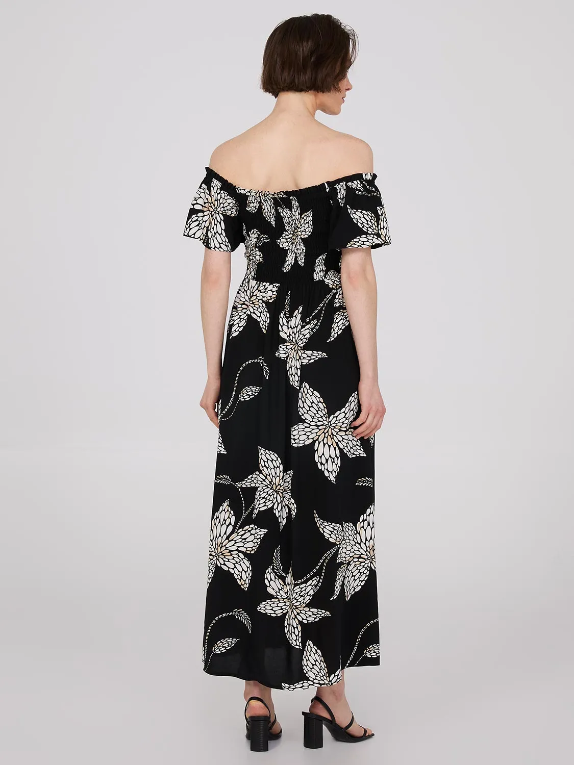Floral Print Flutter Sleeve Maxi Dress