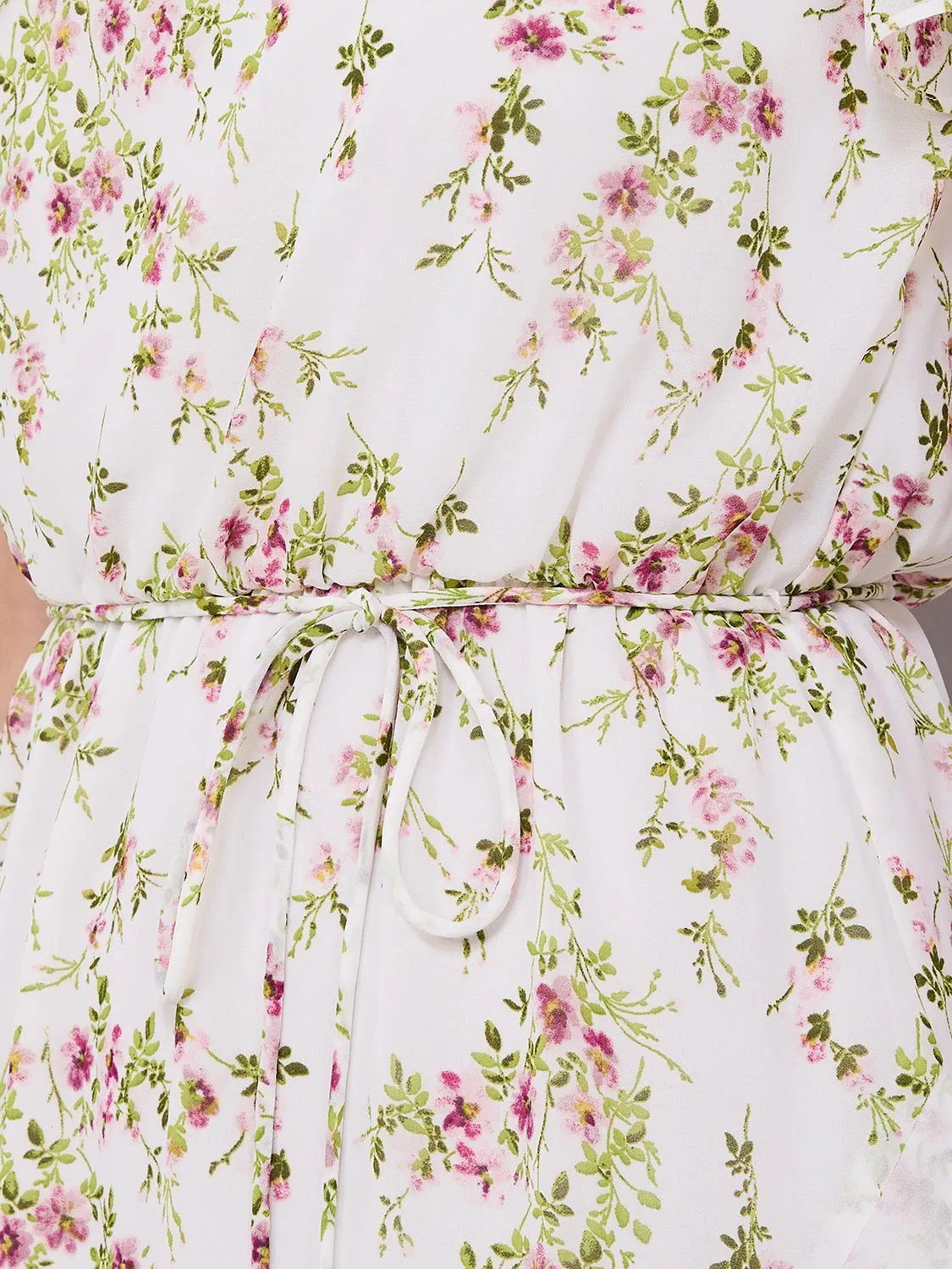 Floral Print Ruffle Skirt Chiffon Dress