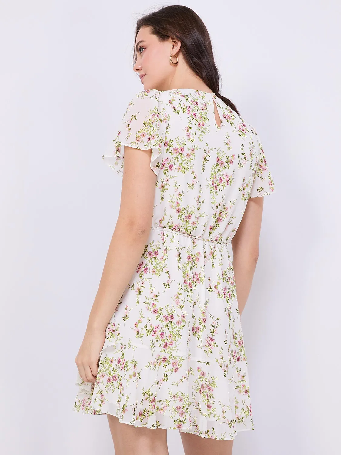 Floral Print Ruffle Skirt Chiffon Dress