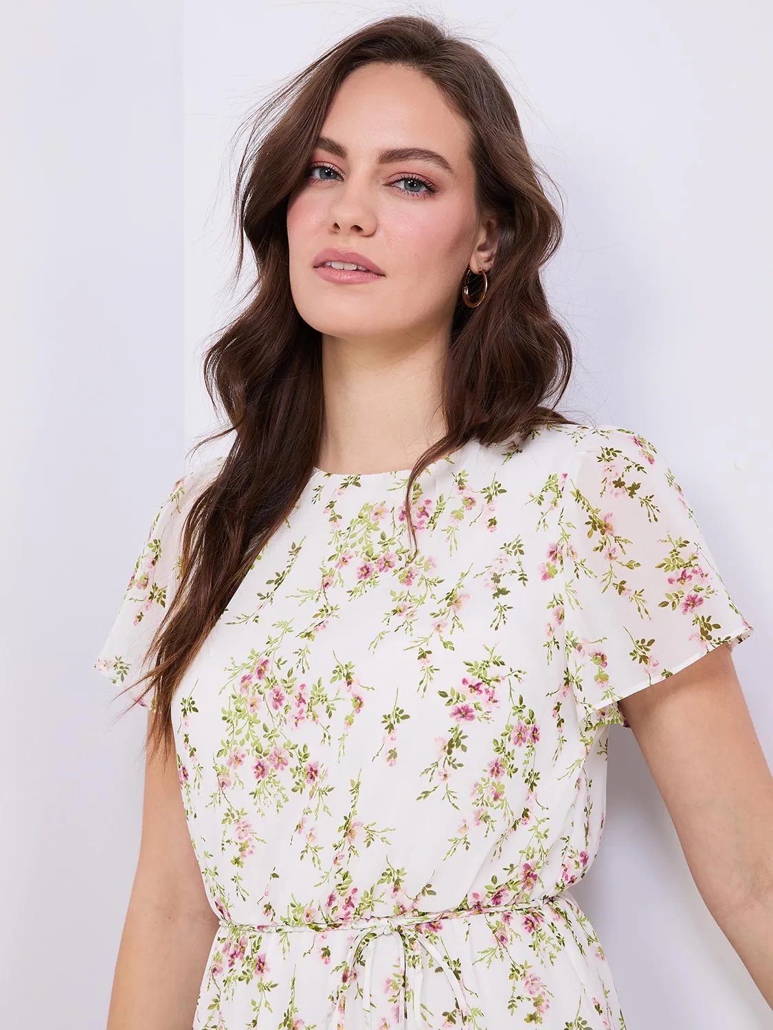 Floral Print Ruffle Skirt Chiffon Dress