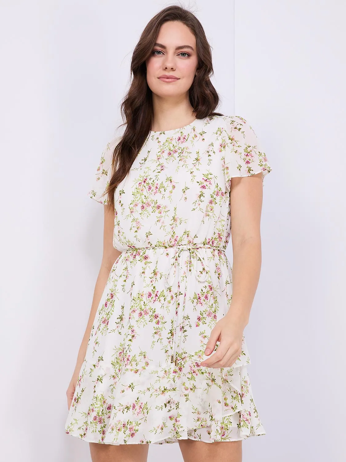 Floral Print Ruffle Skirt Chiffon Dress
