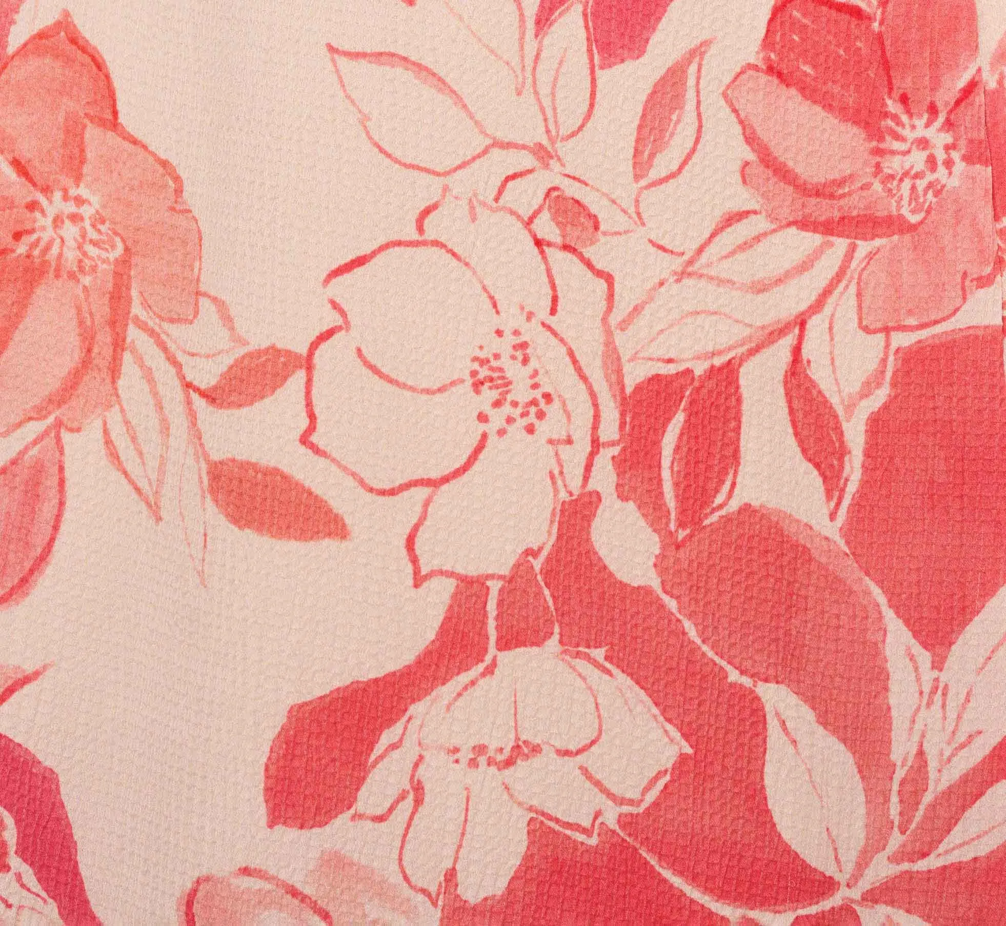 Floral Printed Midi Dress With Flutter Sleeves In Coral Ecru