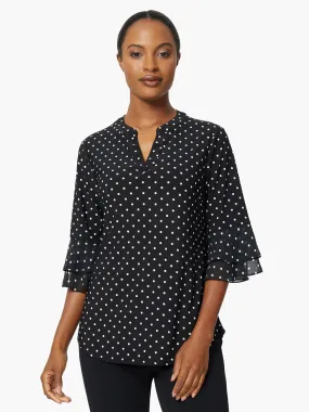Flutter Sleeve Split Neck Knit Tunic