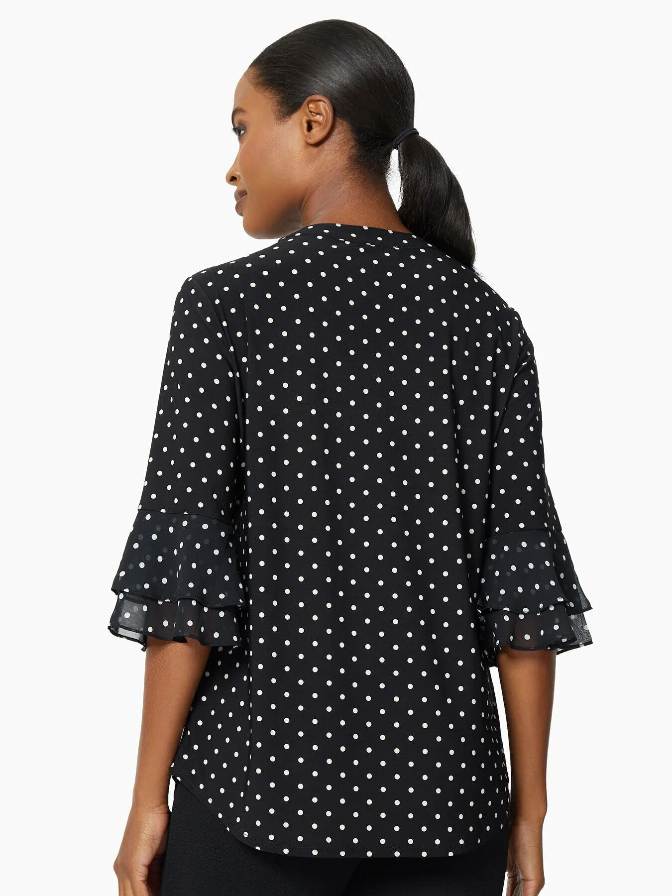 Flutter Sleeve Split Neck Knit Tunic