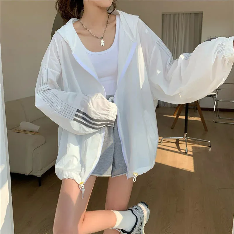 Getadme Fashion Women’s Solid Colors Long Sleeve Windbreaker Jacket Outdoor Jackets Hooded Raincoat Windproof Coat Outwear