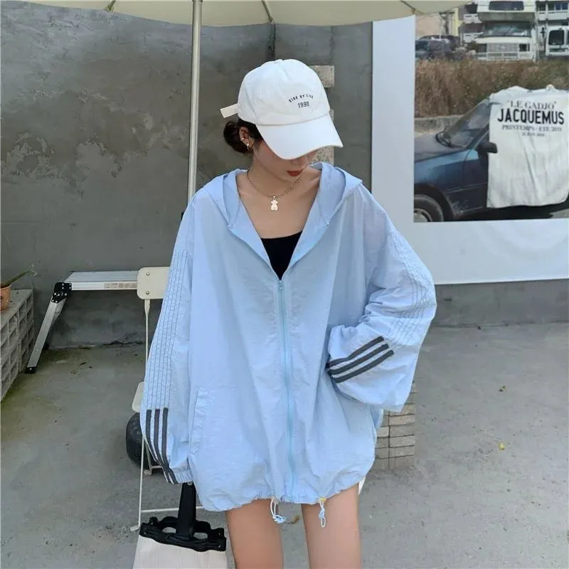 Getadme Fashion Women’s Solid Colors Long Sleeve Windbreaker Jacket Outdoor Jackets Hooded Raincoat Windproof Coat Outwear