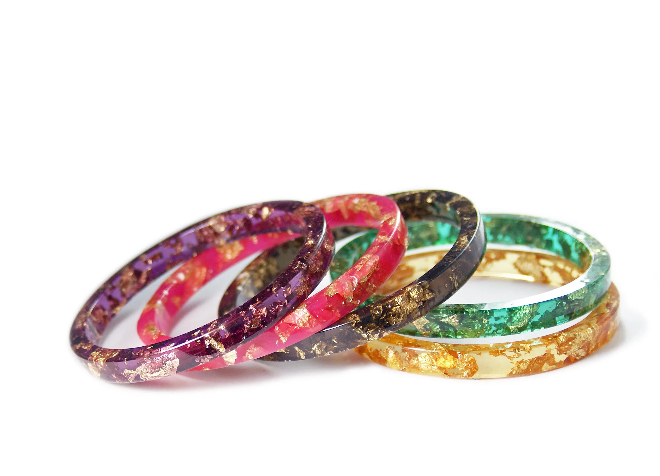 Gold Flake Stacking Resin Bracelet -- Black