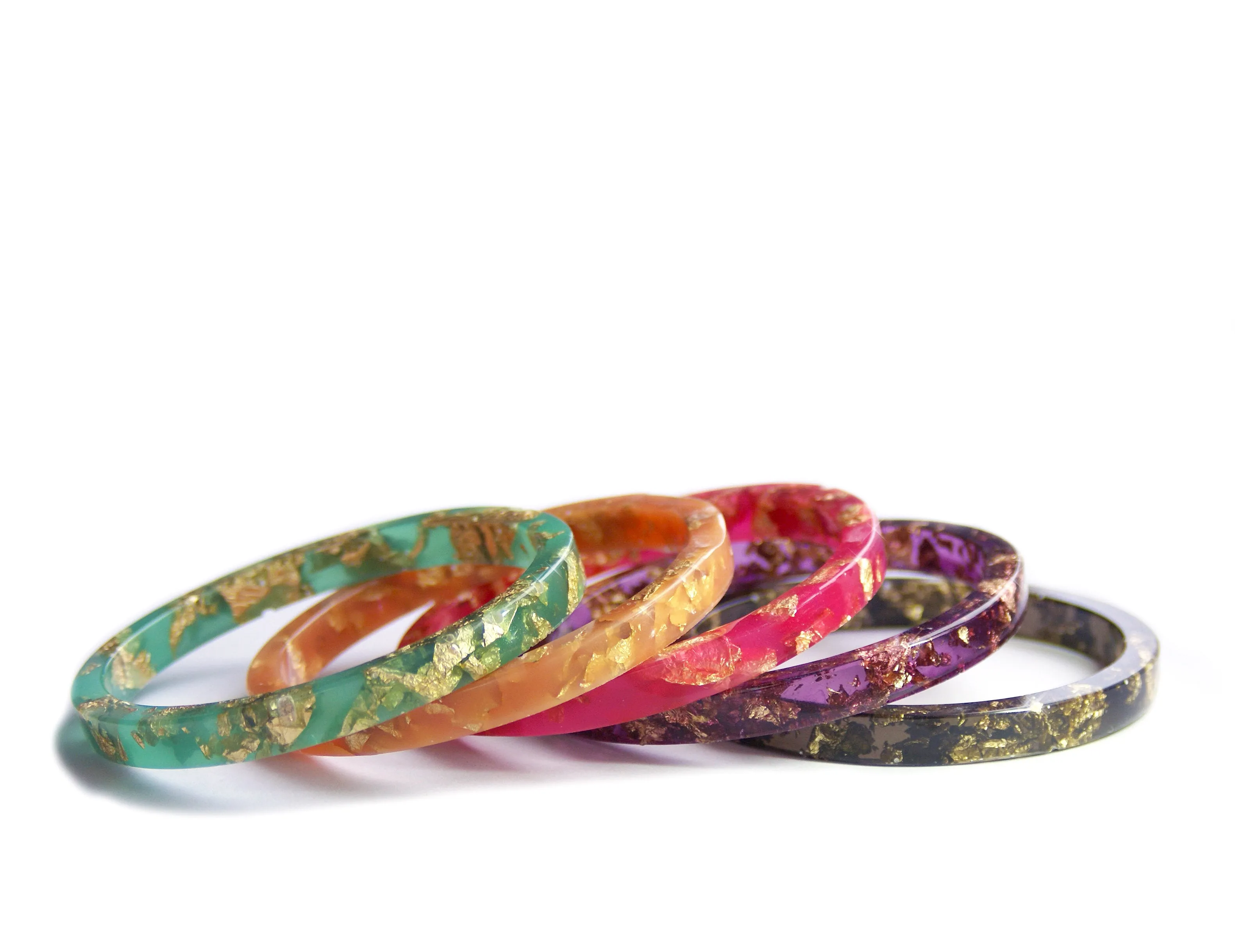 Gold Flake Stacking Resin Bracelet -- Purple