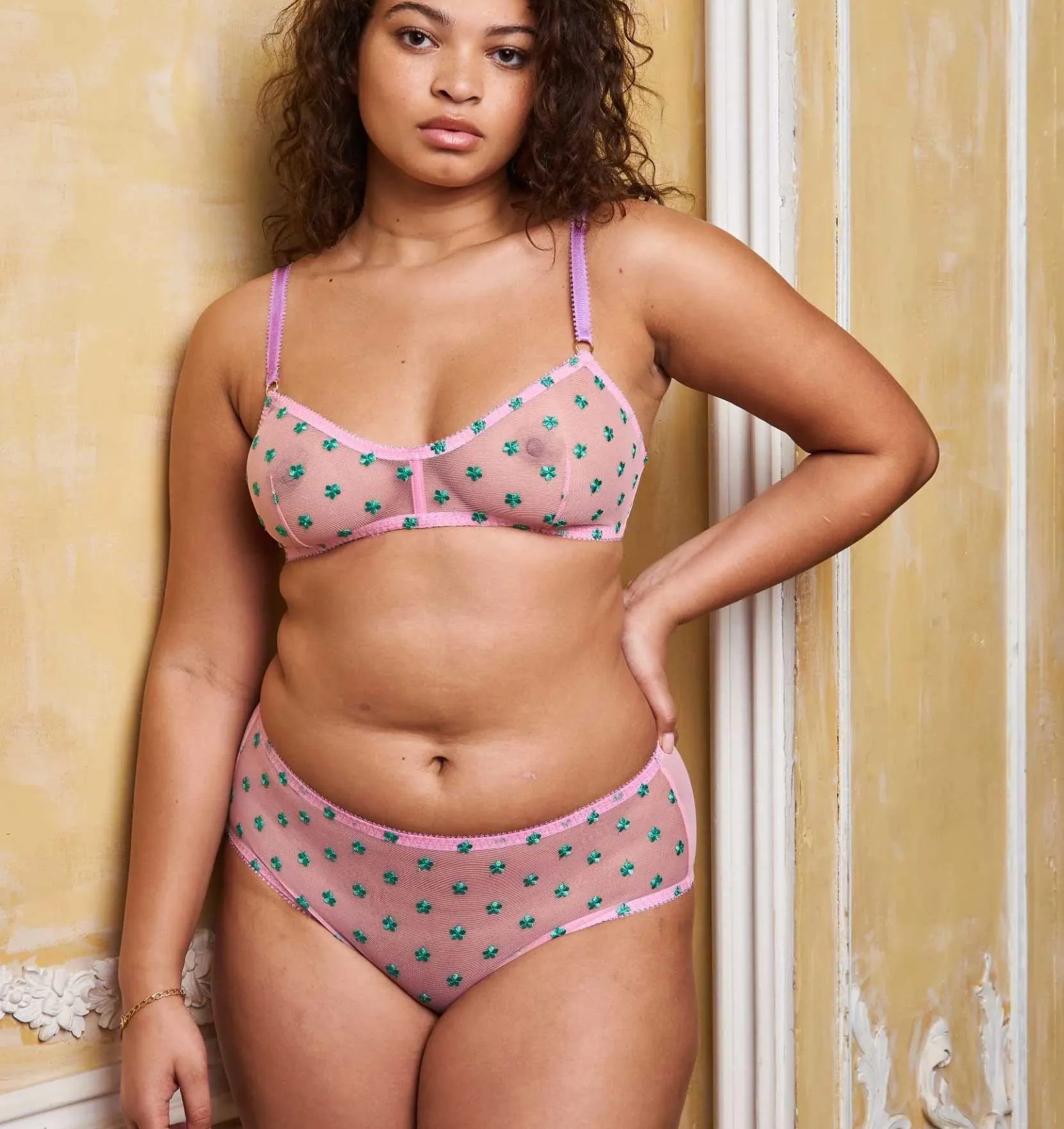 Green daisy & pink mesh bralette