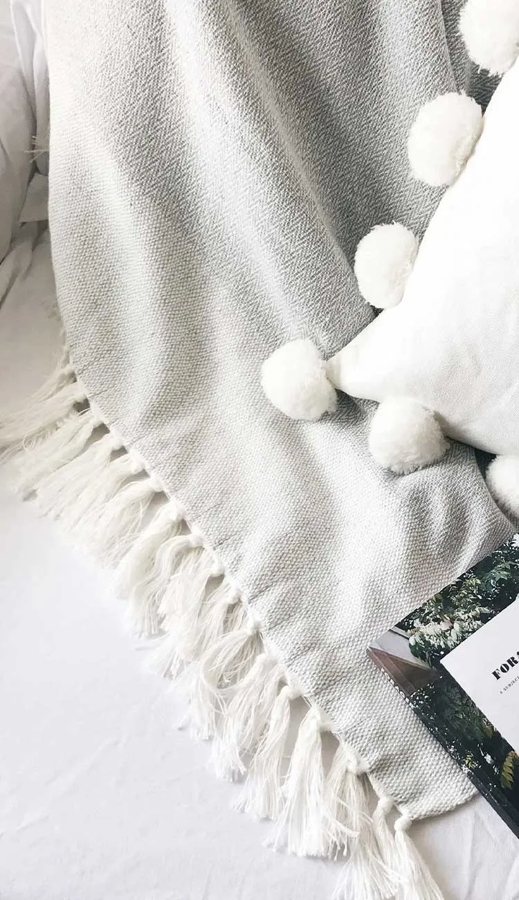 Herringbone Cotton Bamboo Throw - Light Grey