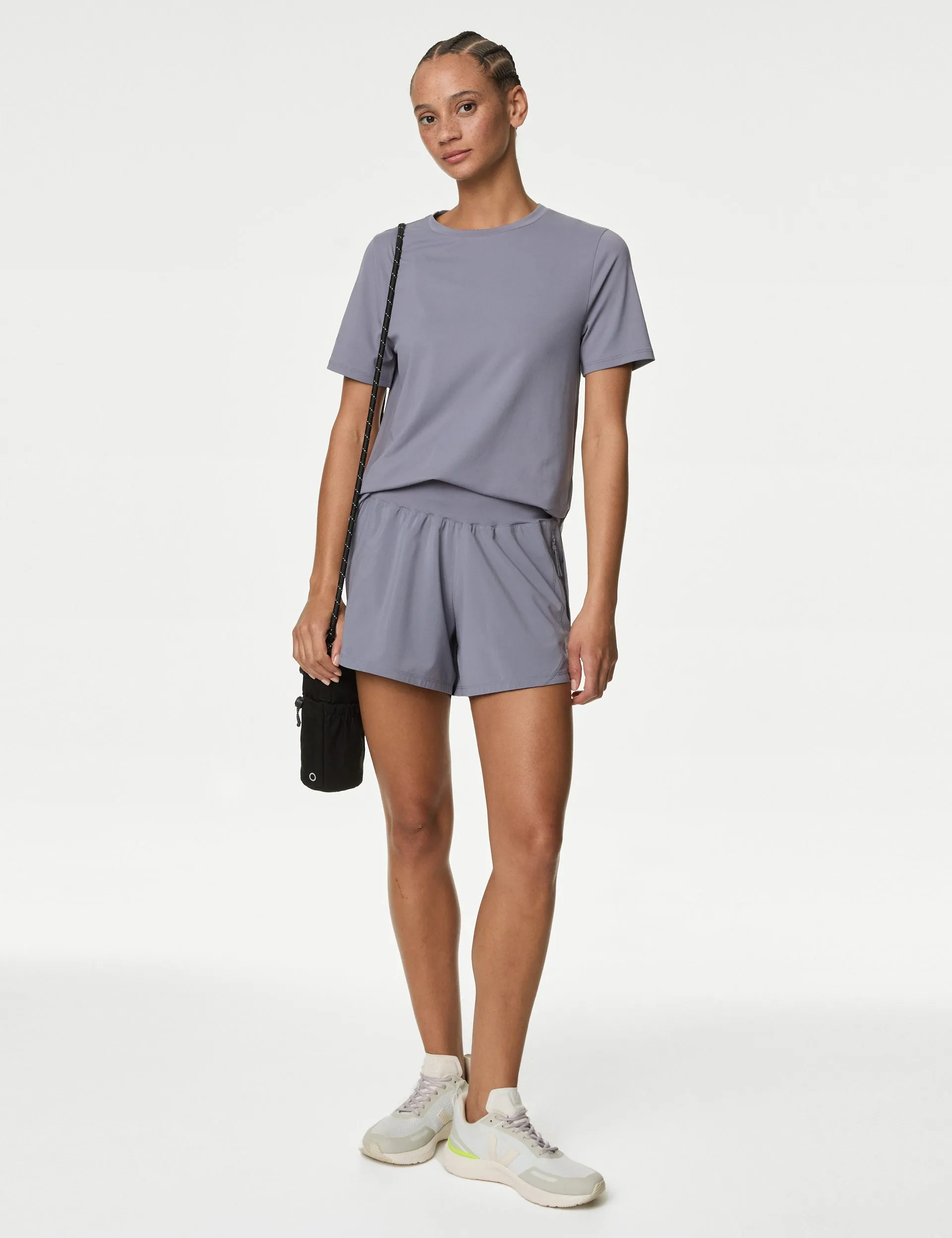 High Waisted Sports Shorts - Lavender Grey