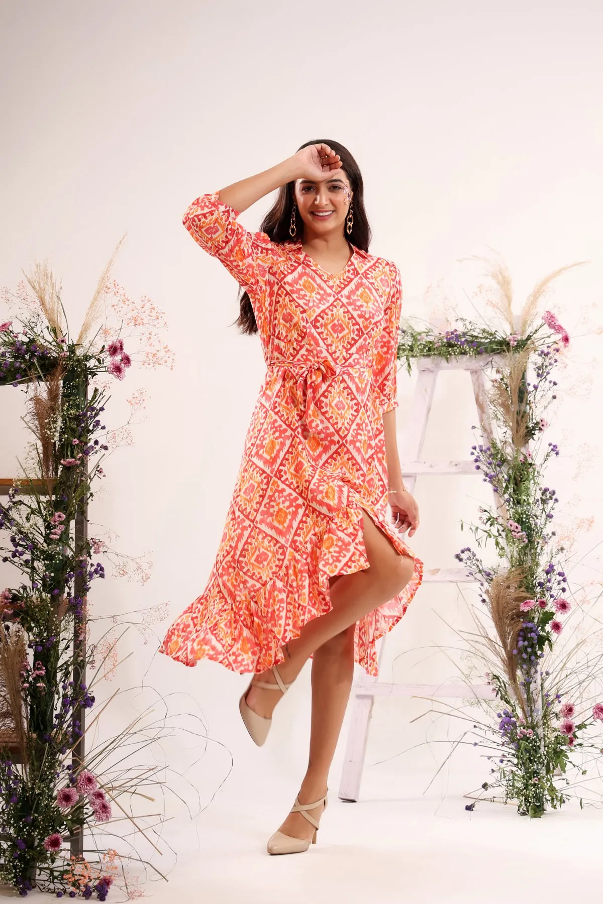 Ikat Pop Muslin Silk Midi Dress