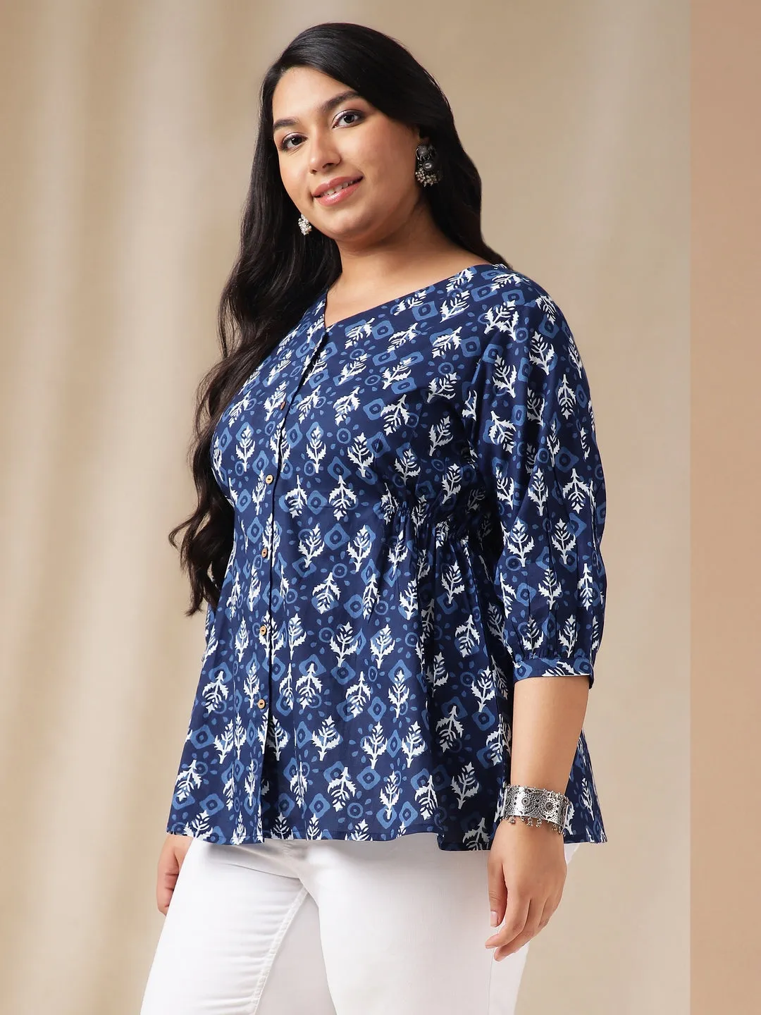 Indigo Cotton Ethnic Motif Top