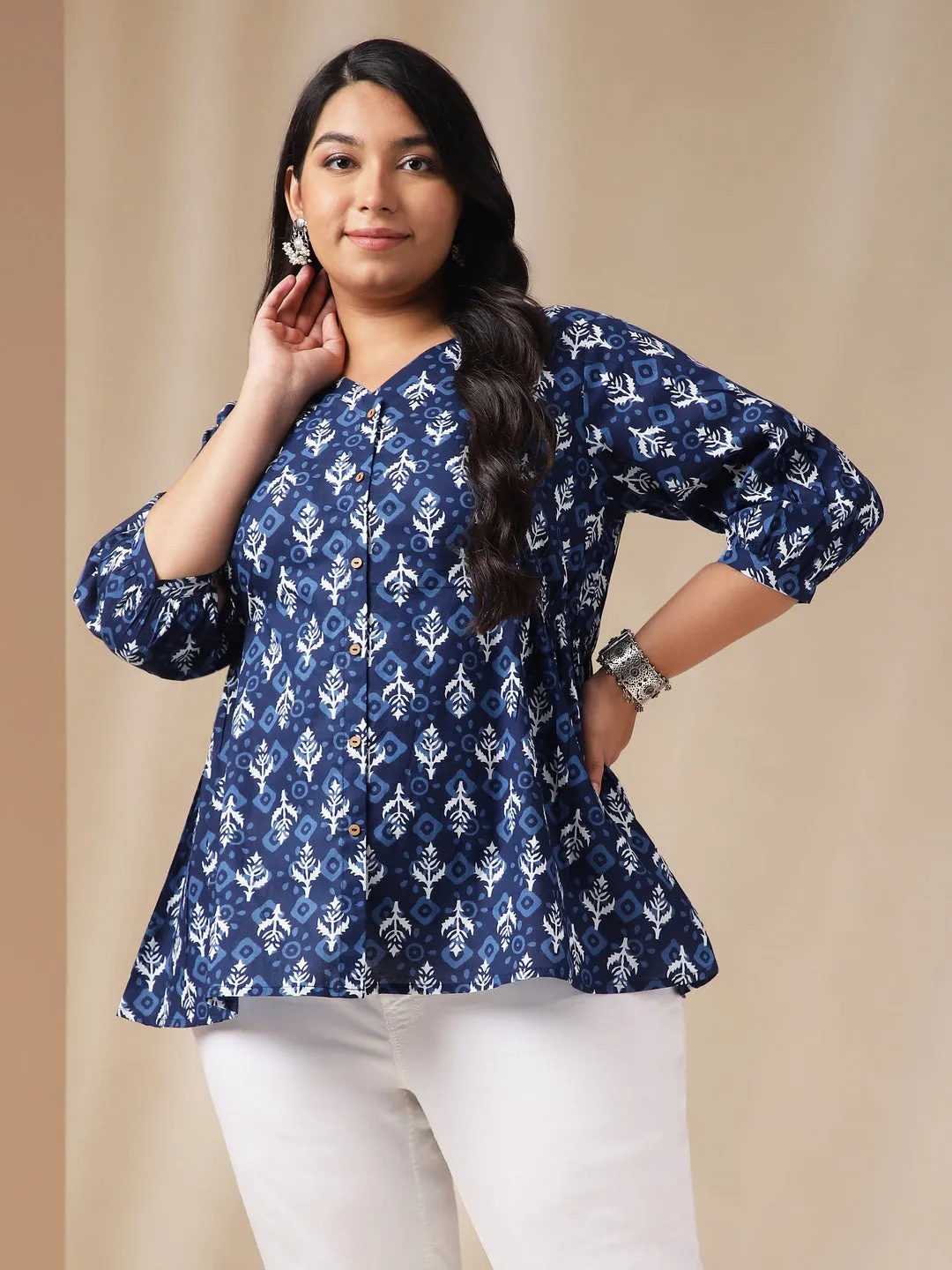 Indigo Cotton Ethnic Motif Top
