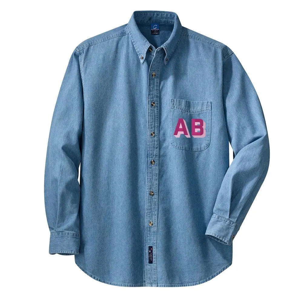 Initialed Shadow Block Letters Oversized Denim Shirt
